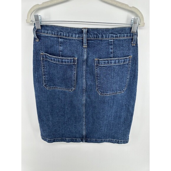 J. CREW DENIM PENCIL SKIRT SZ 28 DARK BLUE KNEE STRETCH COTTON BUTTON UP - Picture 2 of 3